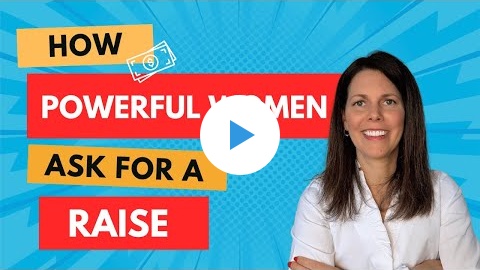 Female leadership coach beside bold text about asking for a raise, representing confidence and authority